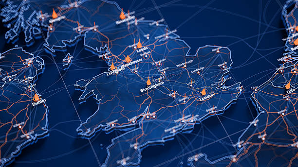 istock Birmingham map big data visualization. Futuristic map infographic of city in England. Visual map data complexity in modern blue and orange colors 2237718922