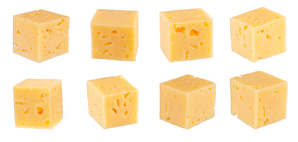 istock Set of regular cheese cubes. Isolated on white. 2237720075