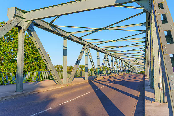 istock Steel Truss Bridge Over River in Mainz Germany with Bright Blue Sky 2237721118