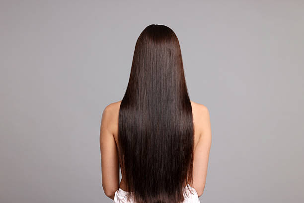 istock Woman with beautiful smooth hair after lamination procedure on light grey background, back view 2237751171