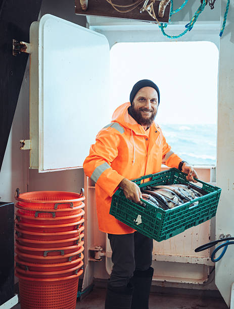 istock Fisherman holding crate of fresh fish on boat 2237759942