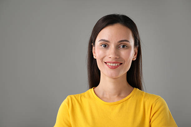 istock Portrait of beautiful woman on light grey background. Space for text 2237760281