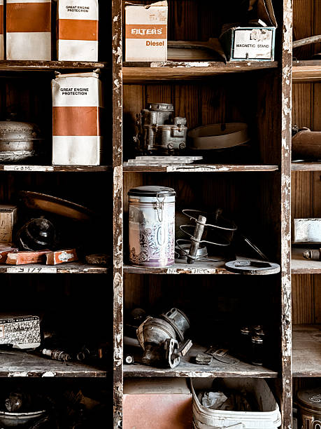 istock Vintage car parts on shelves 2237761738