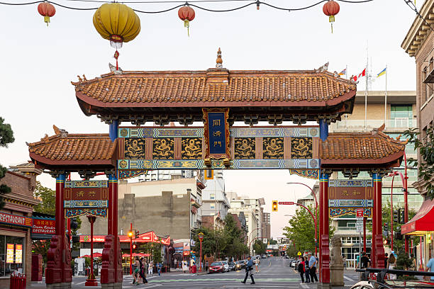Victoria, Canada - July 29, 2022: Gate of Harmonious Interest at Chinatown in Victoria, Canada