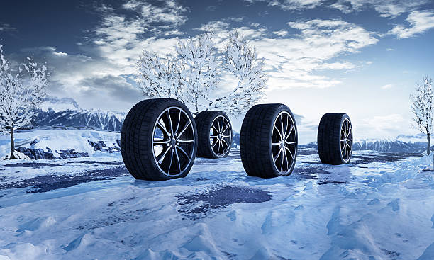 istock Car tires on a road with snow and ice 2237802449
