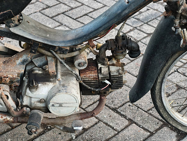 istock Close-up of a Rusty Motorcycle Engine and Wheel. 2237803316