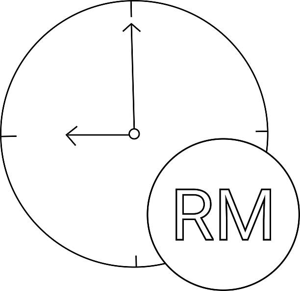 sketch of wall clock icon and Malaysian ringgit coin icon sketch of wall clock icon and Malaysian ringgit coin icon.with black lines malaysian ringgit stock illustrations