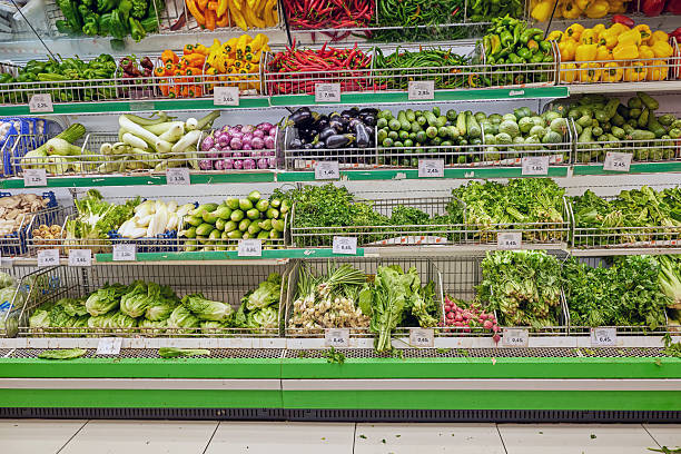 A view of assorted vegetables in the supermarket
