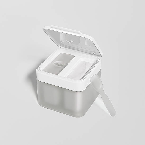 istock double chamber cream jar container with spoon, square shape dual chamber skincare packaging for facial mask. flip top cap cosmetic jar with beauty spatura, double wall replaceable skincare container 2237840890