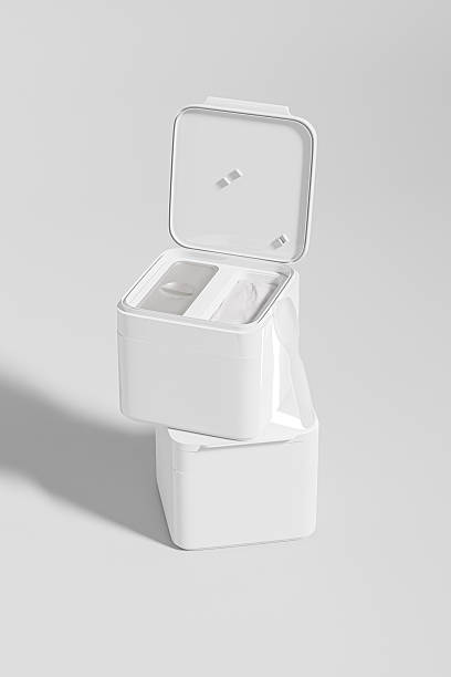 istock flip top cap double chamber cream jar container with spoon mockup, Dual chamber cosmetic packaging with spatura, double wall replaceable white plastic skincare box for moisturizing facial mask 2237840906