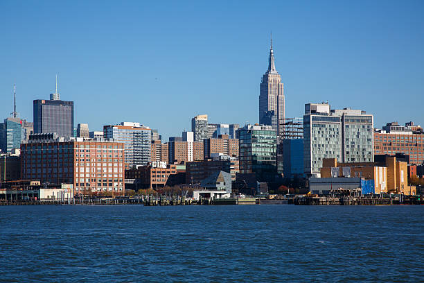 The Shore of Hudson river, Empire State building and the skyline with skyscrapers at the west side of Manhattan, New York City, USA