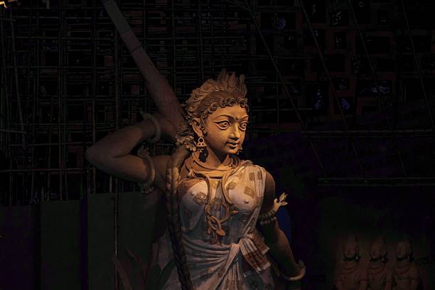 tala, kolkata, india- september 28, 2025:beautifully crafted 'durga' idol at 'tala prattoy sarbojanin durga puja' with artistic details, traditional attire, and expressive craftsmanship