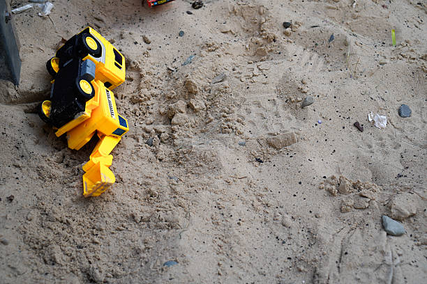 Environmental pollution, plastic on a playground next to a toy