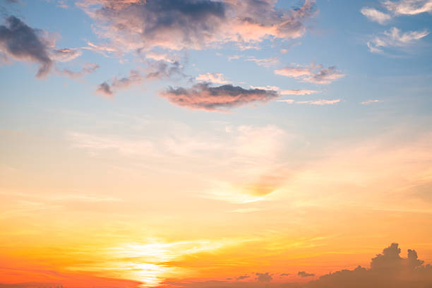 istock Beautiful , luxury soft gradient orange gold clouds and sunlight on the blue sky perfect for the background, take in evening,Twilight, Large size, high definition landscape photo 2237867431