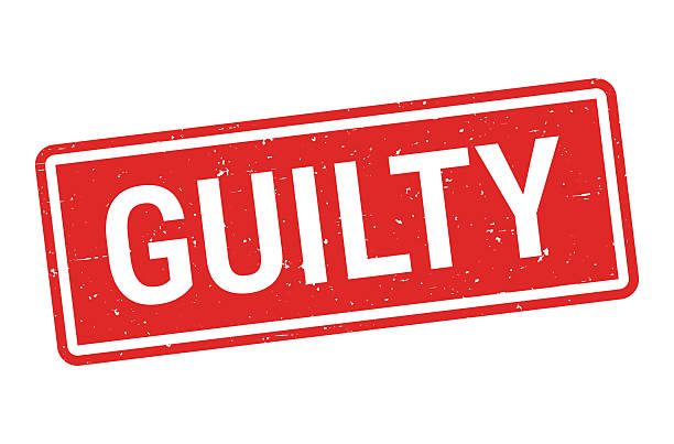 Guilty. Grunge rubber stamp for your own design, isolated on a blank background. The stamp is in red ink, it is composed of a text with a frame, the text is not colored. Vector Illustration (EPS file, well layered and grouped). Easy to edit, manipulate, resize or colorize. Vector and Jpeg file of different sizes.