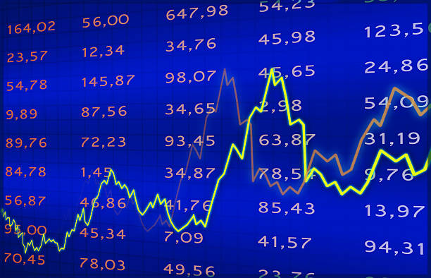 Retro stock price chart background in blue with random figures
