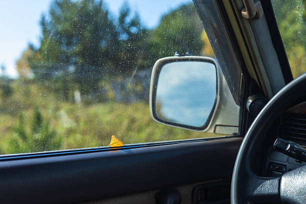 istock A dry birch leaf on a car window on a rainy autumn day. A trip into nature in an off-road vehicle. 2237896708