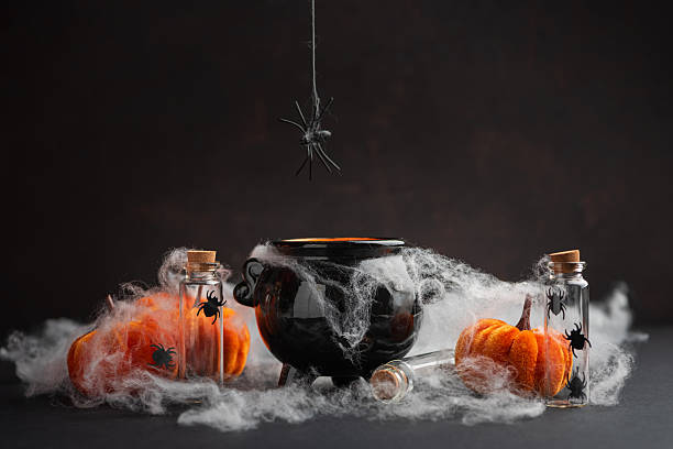 istock Halloween Cauldron with Pumpkins, Spiders and Cobwebs 2237899264