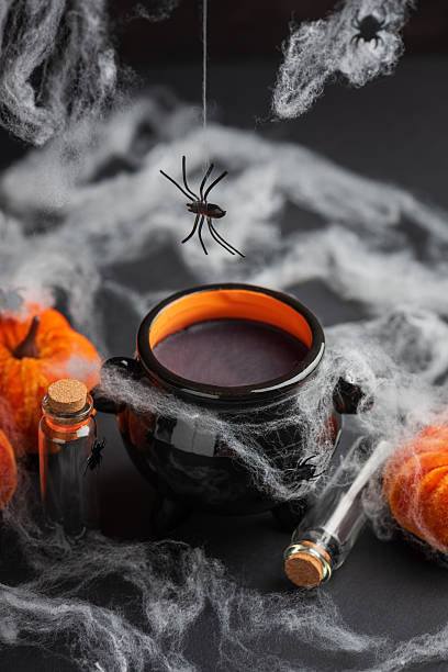 istock Halloween Cauldron with Pumpkins, Spiders and Cobwebs 2237899270