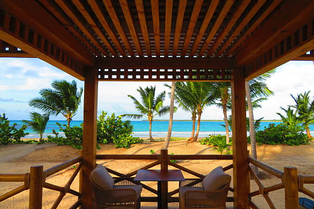 Chairs, Patio, Restaurant, Tables, Relaxation, Turquoise Blue Ocean, Sand, Beach, Palm Trees