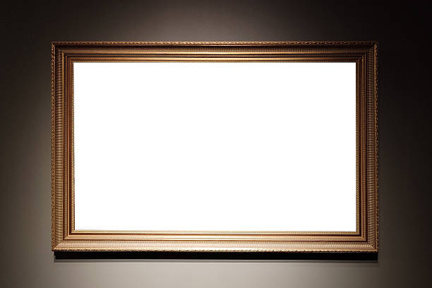 istock Blank golden picture frame on museum wall 2237925650