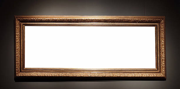 istock Blank golden picture frame on museum wall 2237925651