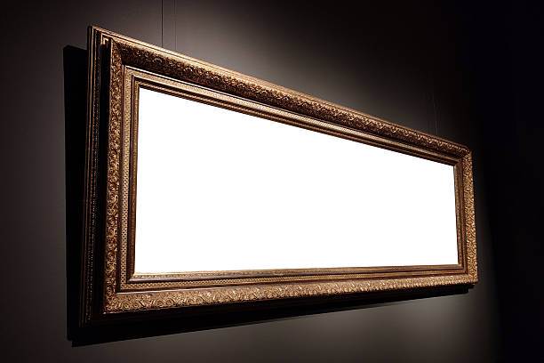istock Blank golden picture frame on museum wall 2237925652