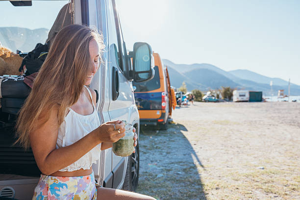 istock Woman Enjoying Drink Outside Camper Van 2237927063