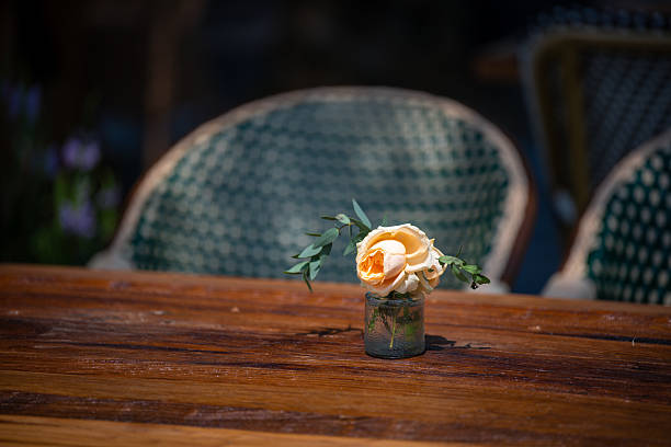 A Delicate Flower in a Small Vase on a Wooden Table