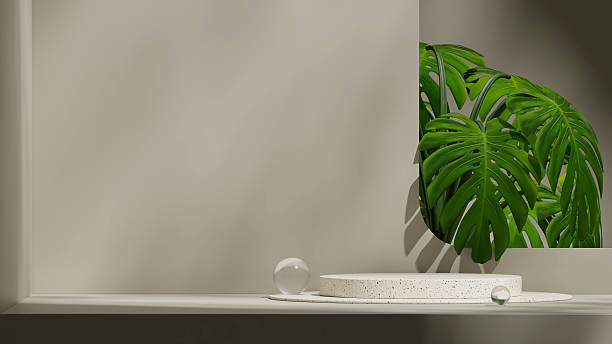 istock curved wall, 3d render scene mockup black color curved cylinder in landscape 2237959792