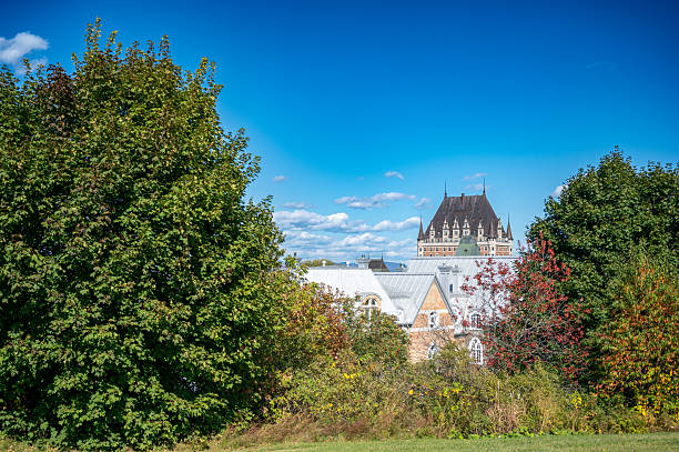 Quebec city view from the Plains of Abraham with Chateau Frontenac in background during a day of autumn