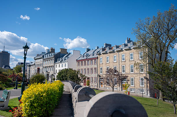 Houses on St-Andre Ave from the Plains of Abraham during a day of autumn in Quebec city