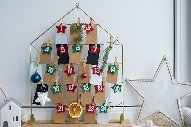 istock Step by step instruction of making handmade Christmas advent calendar. Creative craft homemade decor. New year celebration. Winter 2237964407