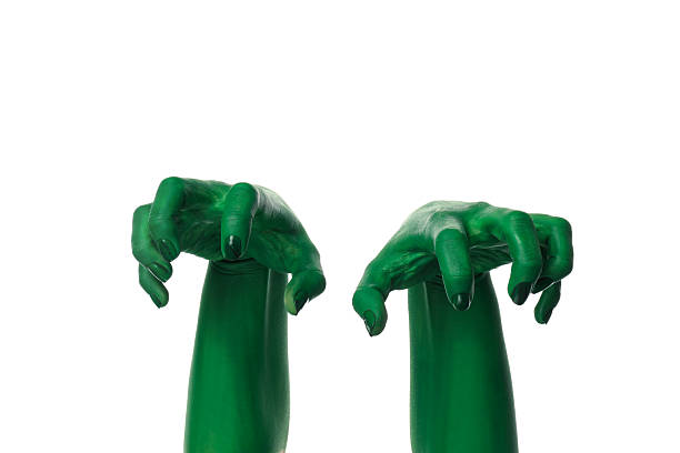 PNG green zombie hands isolated on white background.