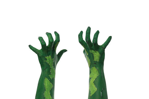 PNG green zombie hands isolated on white background.