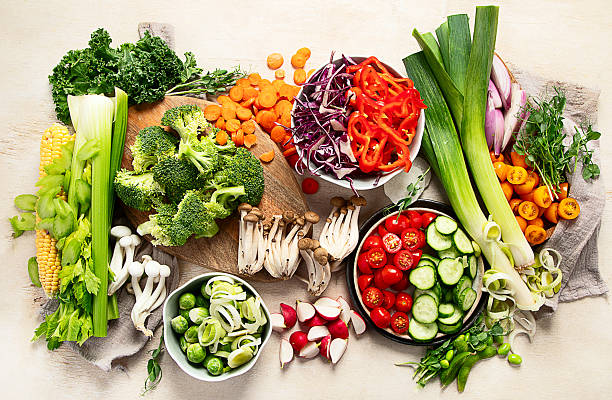 istock Healthy vegetarian food background. Sliced fresh vegetables. 2237976016