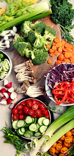 istock Healthy vegetarian food background. Sliced fresh vegetables. 2237976149