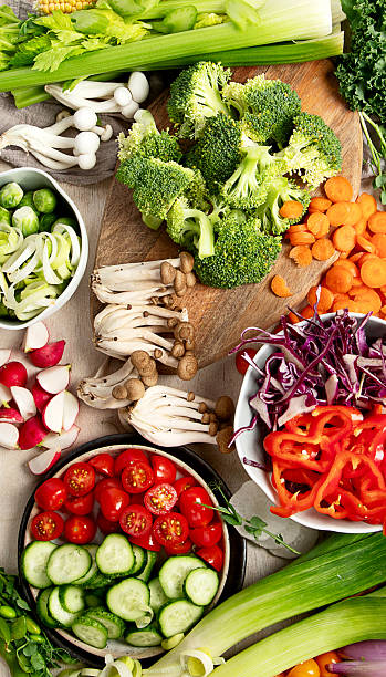 istock Healthy vegetarian food background. Sliced fresh vegetables. 2237976150