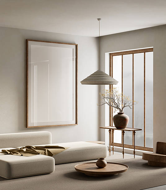 istock Serene Japandi living room interior design. 3D illustration 2237990166