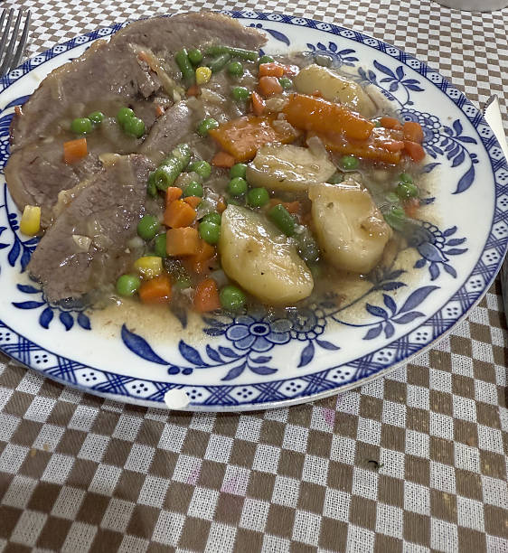 Typical British Sunday lunch of beef and vegetables