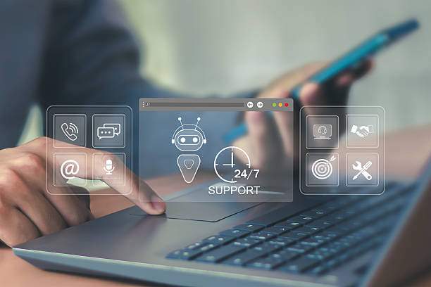 istock 24/7 AI-powered customer support is displayed on your laptop screen with a chat bubble icon indicating instant communication. 2237996045