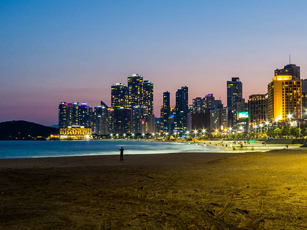 Busan, South Korea - May 9, 2024: Night view of Haeundae Beach.