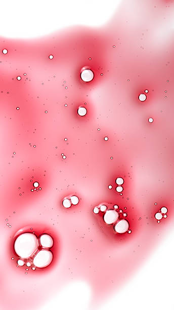istock Red fluid with air bubbles, cosmetic acid solution background, clean beauty layout, 9:16. 2238002441