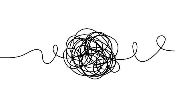 stockillustraties, clipart, cartoons en iconen met conceptual illustration of tangled line representing complexity and problem solving - smeerboel
