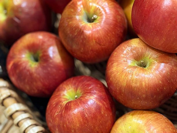 istock Red apples in a basket, close-up, macro, selective focus 2238022130