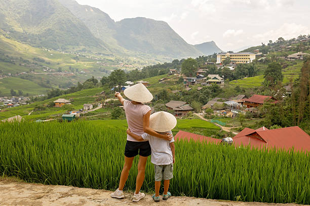 istock Family with children, cute blond boy, visiting Sapa rice fields 2238022260