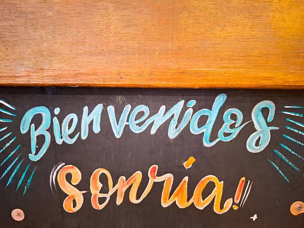 Welcome sign on the blackboard in spanish language