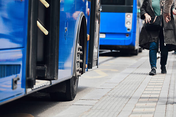 istock Blue bus for public transportation on city streets. 2238030616