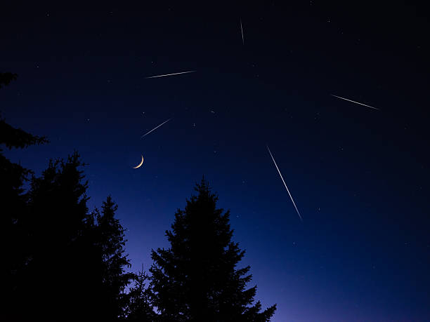 istock Crescent young Moon with stars, planets and rural countryside tree silhouettes. 2238030717