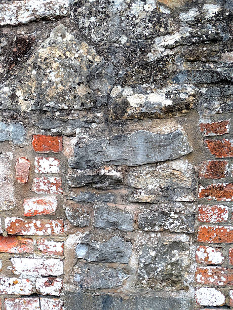 istock Close up of old weathered bricks outside in dark reds 2238033510